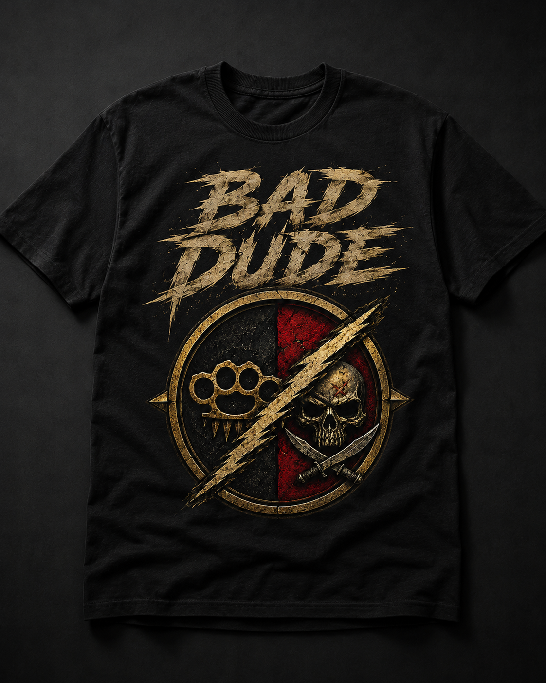 Bad Dude black t-shirt with Bad Dudes logo and Bad Dude text